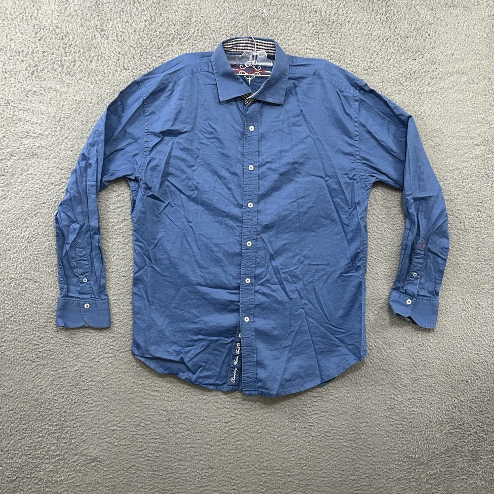 Robert Graham Shirt Mens 2XL XXL Blue Long Sleeve Button Up Cotton Flip Cuff